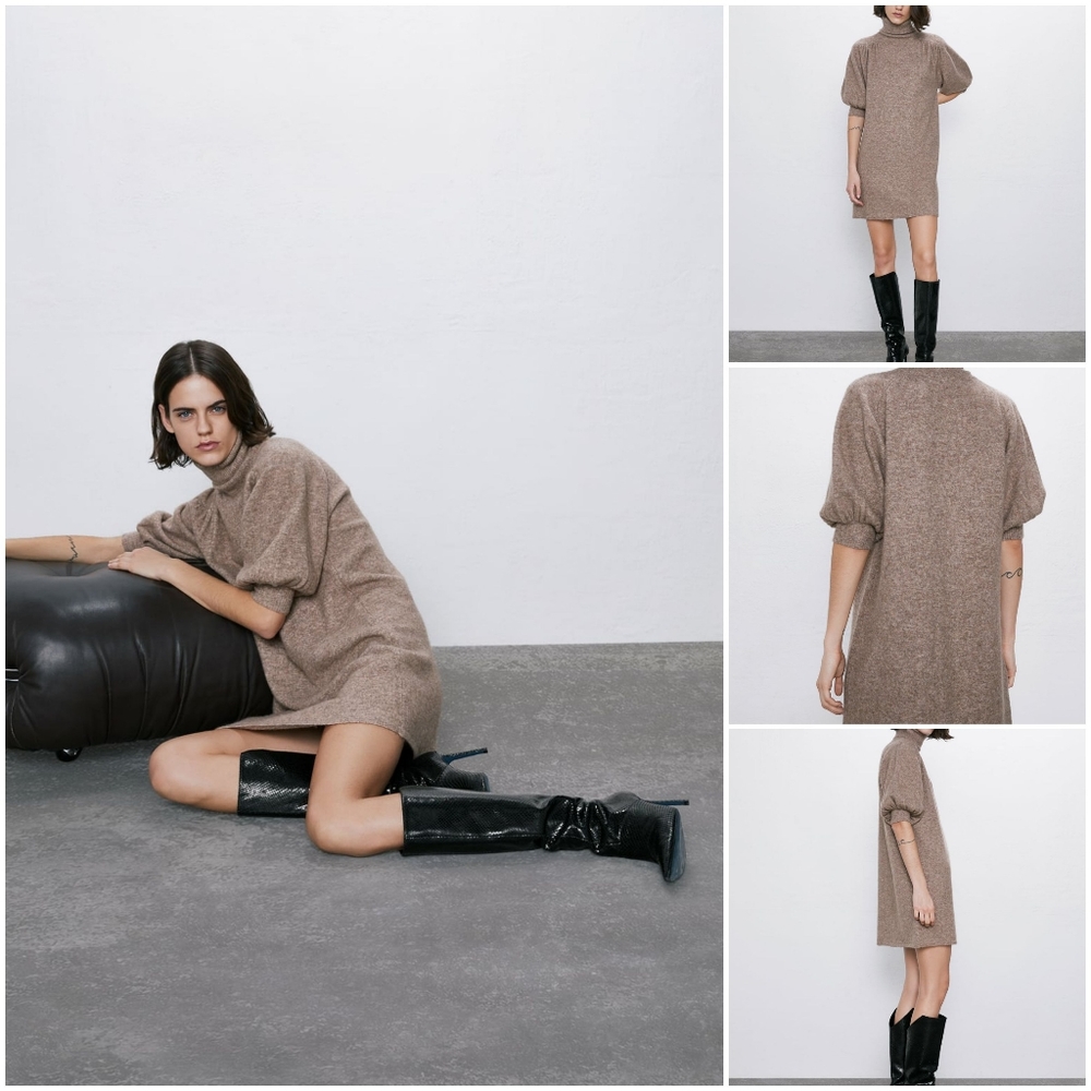 Zara Wool Blend Ruched Dress Large